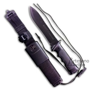 Cuchillo Aitor Comando Negro con funda táctica y cuerda de seguridad