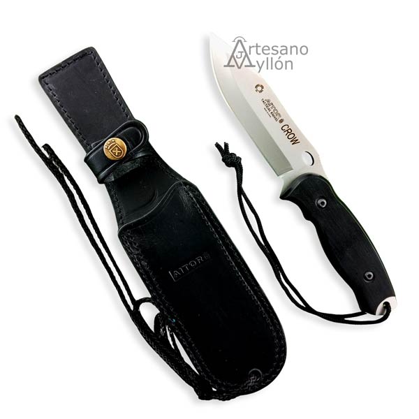 Cuchillo Aitor Crow Blanco con funda de cuero negra