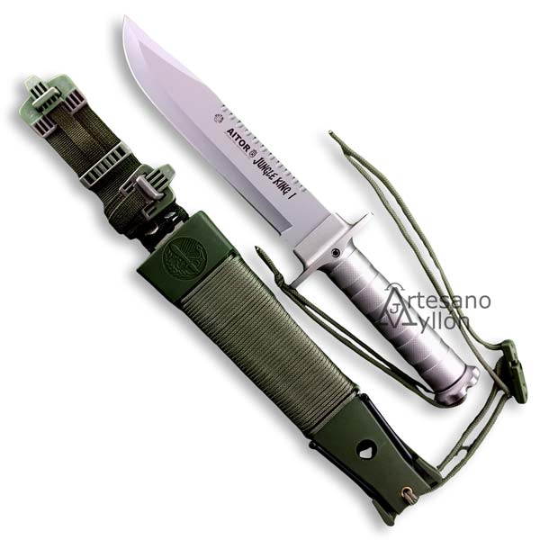 Cuchillo Aitor Jungle King I con hoja de 205 mm y funda táctica verde