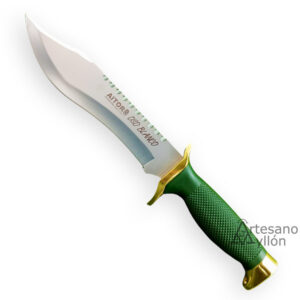 Cuchillo Aitor Oso Blanco con hoja recta, doble sierra y mango verde de poliamida