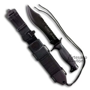 Cuchillo Aitor Oso Negro con funda táctica y mango de poliamida negra