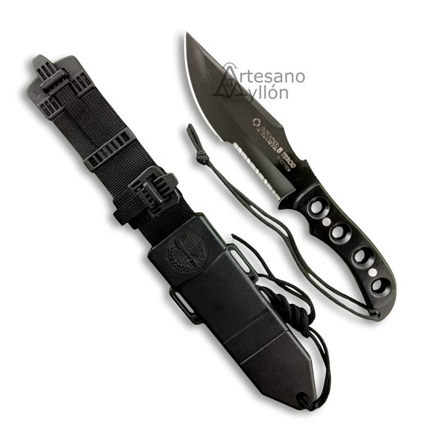 Cuchillo Aitor Tercio Negro con hoja Drop Point y funda táctica