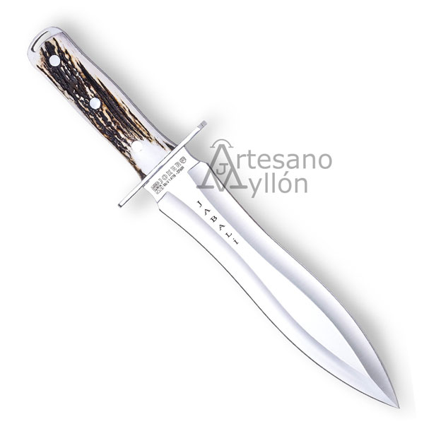 Cuchillo de remate Joker Jabalí CC-110 con hoja spear point y mango de asta de ciervo
