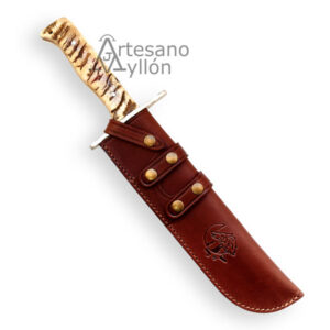 Cuchillo J&V Bowie Carnero enfundado en funda de piel marrón