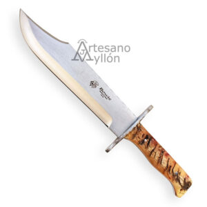 Cuchillo J&V Bowie Carnero con hoja grande tipo Bowie y mango de asta