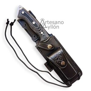 Cuchillo J&V Celtíbero 1172-M1 enfundado en funda de piel negra multiposición