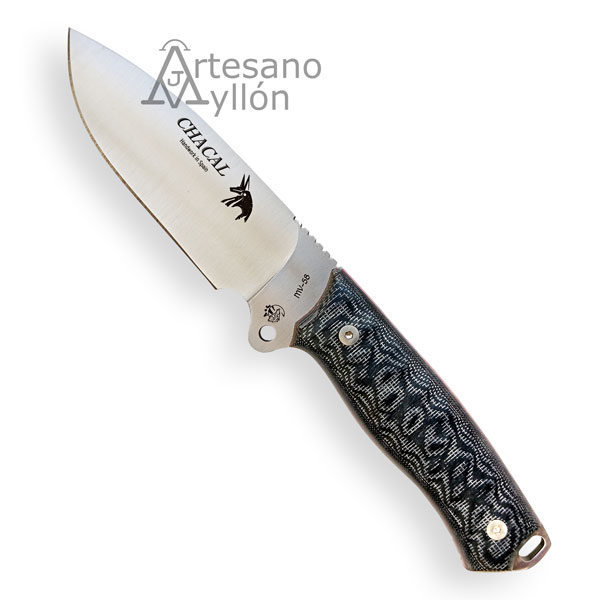 Cuchillo J&V Chacal 1336-M1 con mango de micarta negra y hoja drop-point