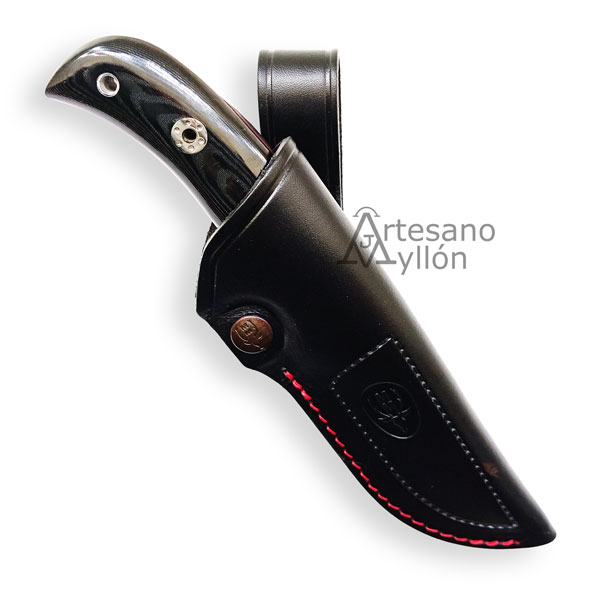 Muela Husky 11-M con funda de cuero negra y costuras rojas