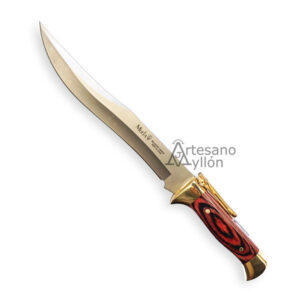 Vista completa del cuchillo Muela PG-20R abierto con mango de madera coral