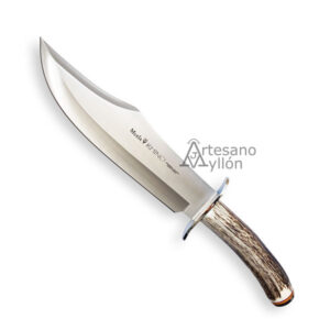 Cuchillo Muela Rhino 25A con hoja tipo bowie y mango de asta de ciervo