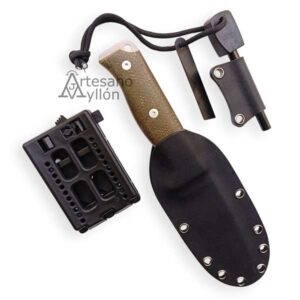 Cuchillo Cudeman MT5 con funda Kydex negra, adaptador Tek-Lock y pedernal