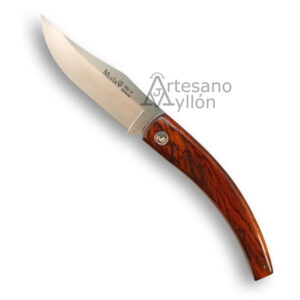 Navaja Muela P-8LCO abierta con hoja curva en acero MOVA y mango de madera de cocobolo pulida.