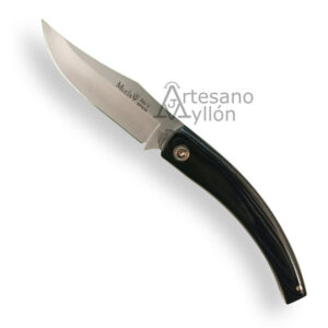 Navaja Muela P-8LM abierta con hoja MOVA y mango de micarta negra.