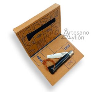 Navaja Opinel NEO6 Opiflex con mango de ébano presentada en su caja original de cartón ilustrado