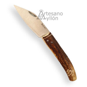 Navaja Bueno recta de 9 cm con hoja de acero inoxidable y mango de asta de ciervo natural