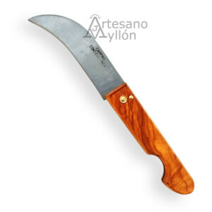 Navaja Campins Pescador Inox 259 abierta con hoja curva de acero inoxidable y mango de olivo