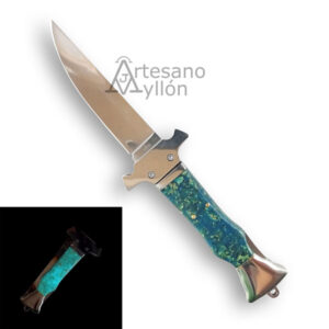 Navaja Third N200A abierta con mango azul fluorescente