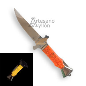Navaja Third fluorescente naranja abierta con hoja brillante