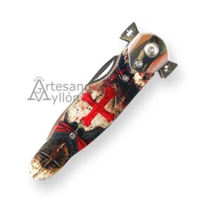 Navaja Third Templaria N120D cerrada con mango de madera decorado con cruz templaria, virola metálica con cruces y diseño medieval