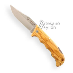 Navaja Cudeman Texana 333-LF con hoja Molibdeno Vanadio de 8 cm, mango de olivo natural, bloqueo trasero y funda de cuero marrón incluida.