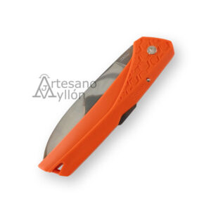 Navaja Florinox Kiana 3092-100 naranja con hoja de acero inoxidable X35Cr16N de 9 cm, mango de poliamida y bloqueo Back Lock. Fabricada en Francia.
