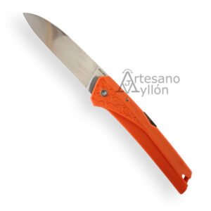 Navaja Florinox Kiana 3092-100 naranja con hoja de acero inoxidable X35Cr16N de 9 cm, mango de poliamida y bloqueo Back Lock. Fabricada en Francia.