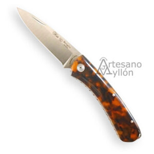 Navaja Miguel Nieto Bright 792-MET-BROWN con hoja MOVA 1.4116 de 8 cm, mango de metacrilato marrón, forros decorados y cierre de pistón.